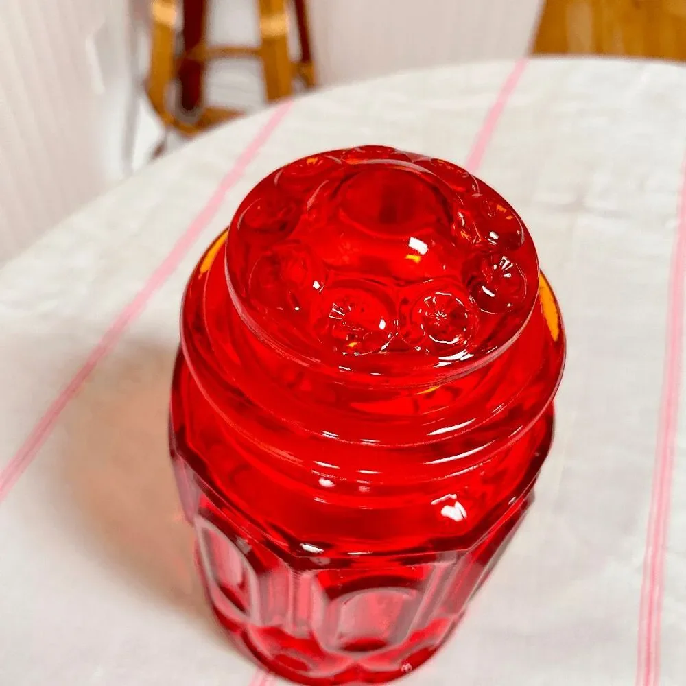 Vintage L.E. Smith Glass Moon and Stars Amberina Medium Lidded Canister
